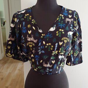 Safari Print Wrap Around Cropped Blouse